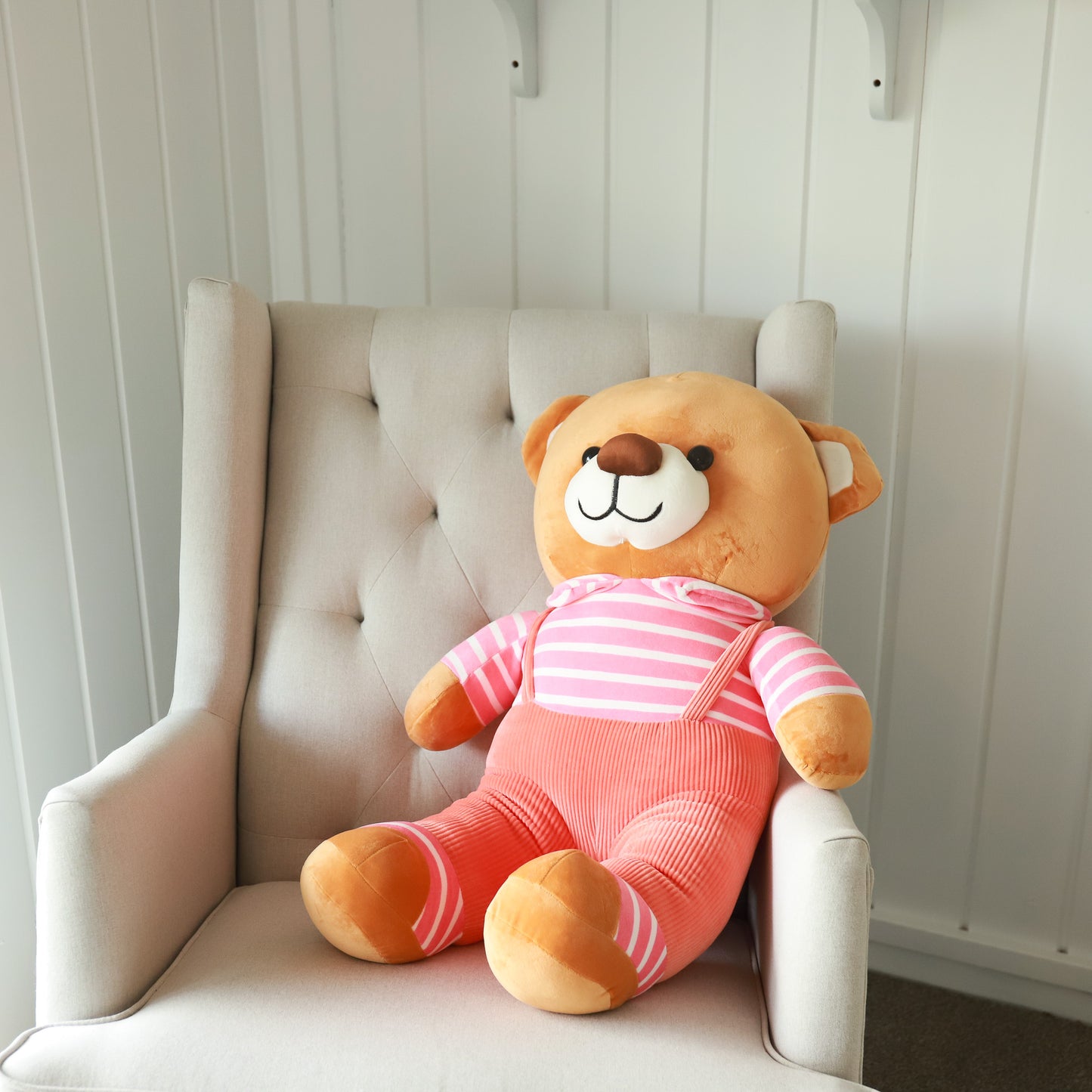 Teddy Bear in Pink Overalls